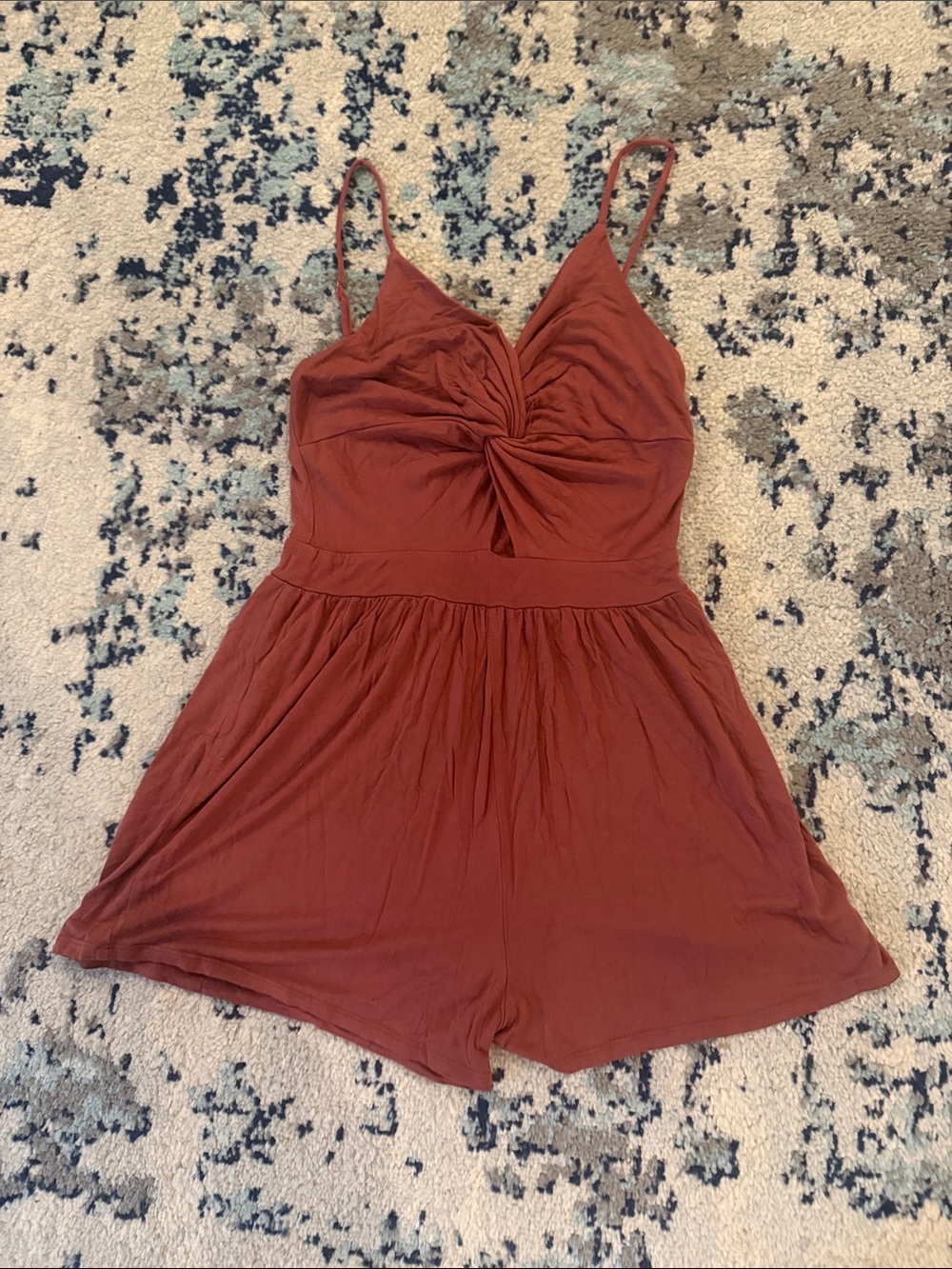 Twist-Front Spaghetti Strap Romper in Rust